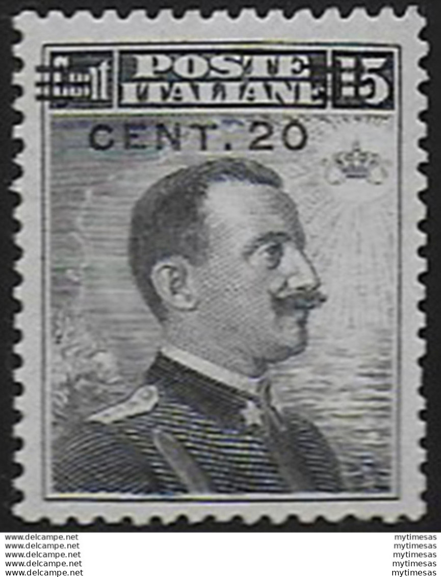 1916 Italia VE III 20c. Su 15c. Grigio Nero Bc MNH Sassone N.106 - Andere & Zonder Classificatie