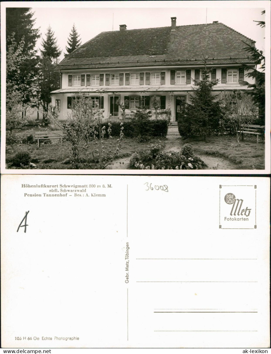 Ansichtskarte Schweigmatt Pension Tannenhof - Gartenseite 1932 - Other & Unclassified