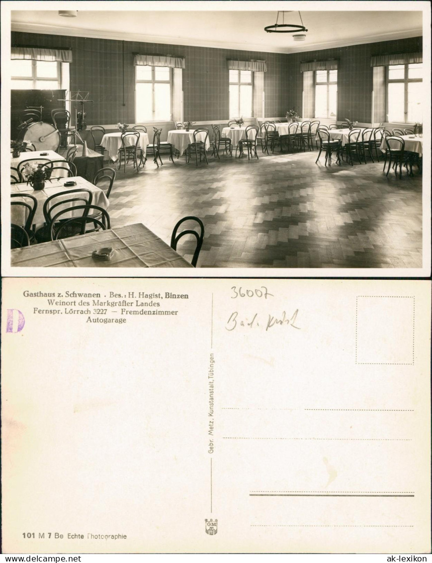 Ansichtskarte Binzen (Lk Lörrach) Gasthaus Z. Schwanen. - Saal 1931 - Other & Unclassified