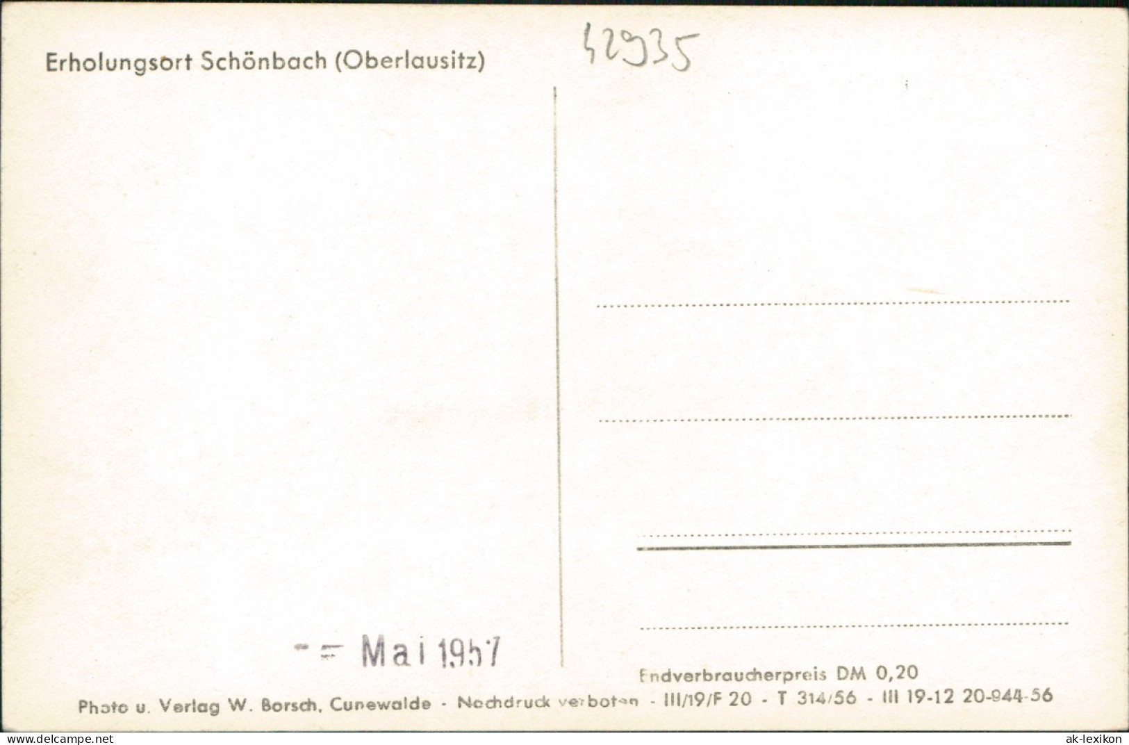 Ansichtskarte Schönbach (Sachsen) Stadtpartie 1956 - Andere & Zonder Classificatie