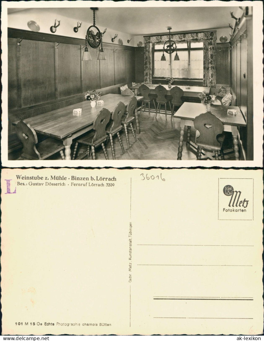 Binzen (Lk Lörrach) Weinstube Z. Mühle. Binzen - Innenansicht 1930 - Other & Unclassified