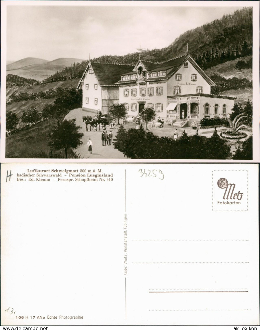 Ansichtskarte Schopfheim Schweigmatt 800 M ü. M. Pension Luginsland 1939 - Schopfheim