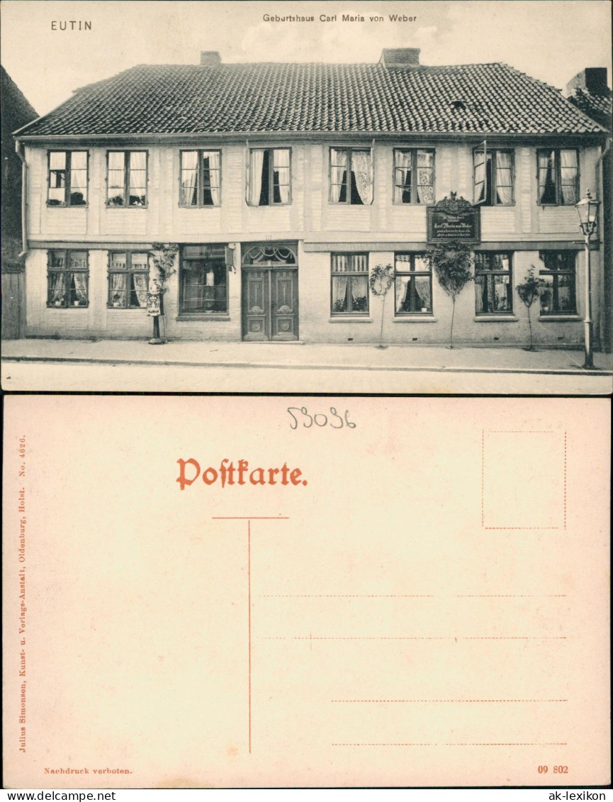 Ansichtskarte Eutin Geburtshaus Carl Maria Von Weber 1918 - Other & Unclassified