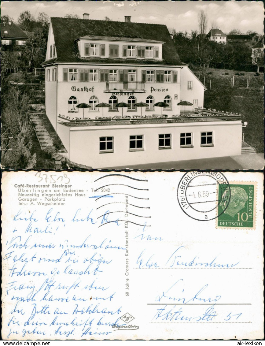 Ansichtskarte Überlingen Cafe Restaurant Biesinger 1959 - Ueberlingen