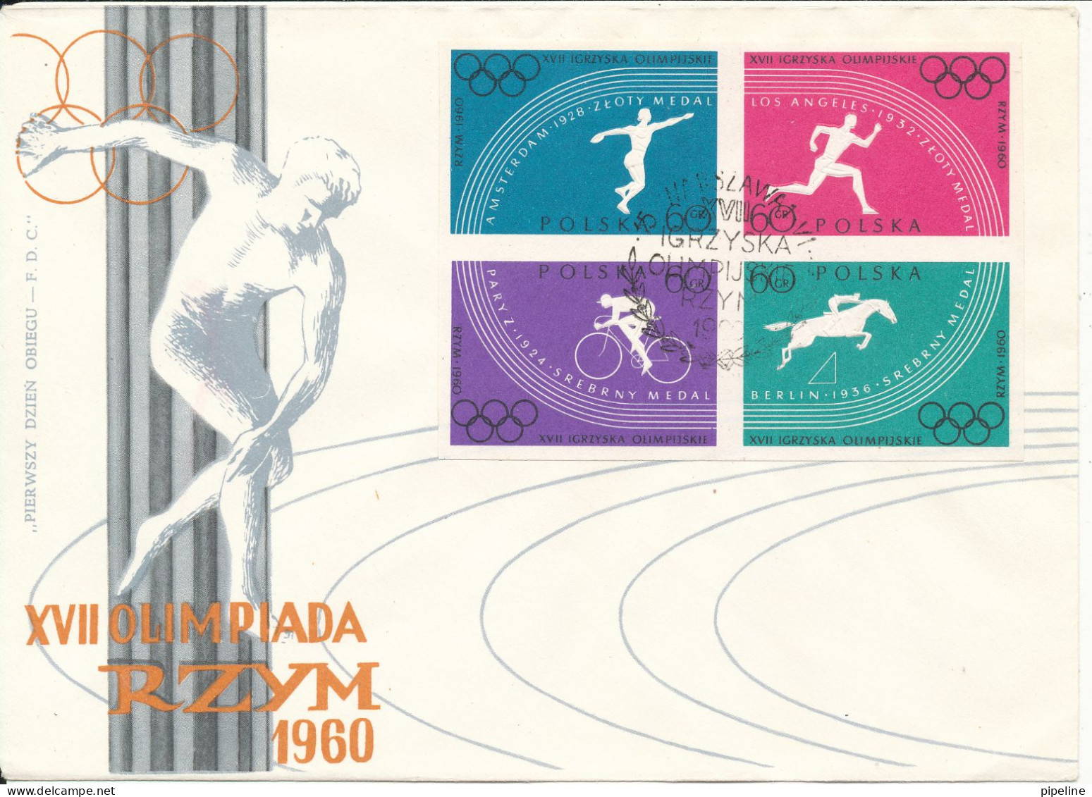 Poland FDC 15-6-1960 Rome Olympic Games Block Of 4 Imperforated With Cachet - Summer 1960: Rome