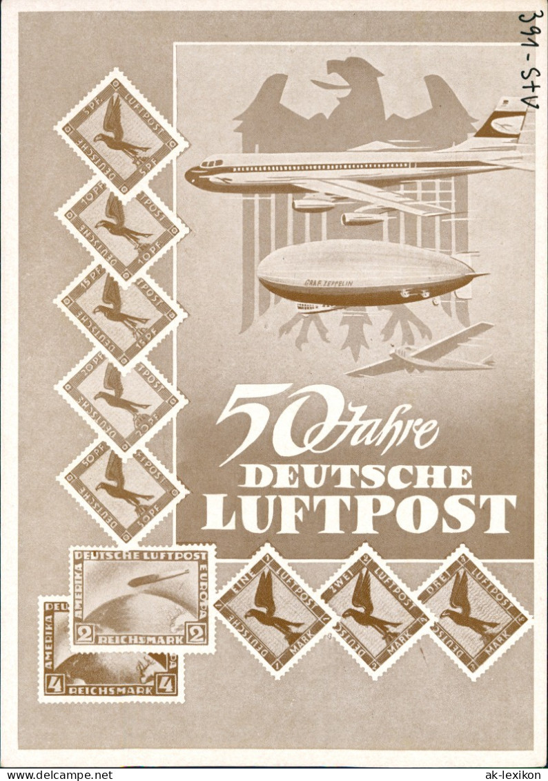 Ansichtskarte  50 Jahre Deutsche Luftpost - Zeppelin Briefmarken 1963 - Timbres (représentations)