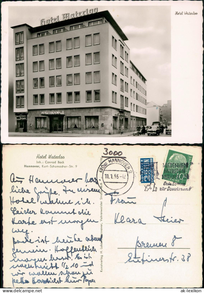 Ansichtskarte Hannover Hotel Waterloo, Kurt Schumacher Str. 9 1955 - Hannover