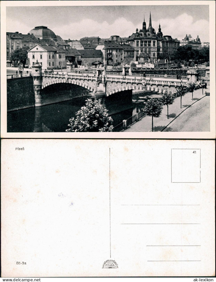 Postcard Pilsen Plzeň Straßenpartie, Brücke 1932 - Czech Republic
