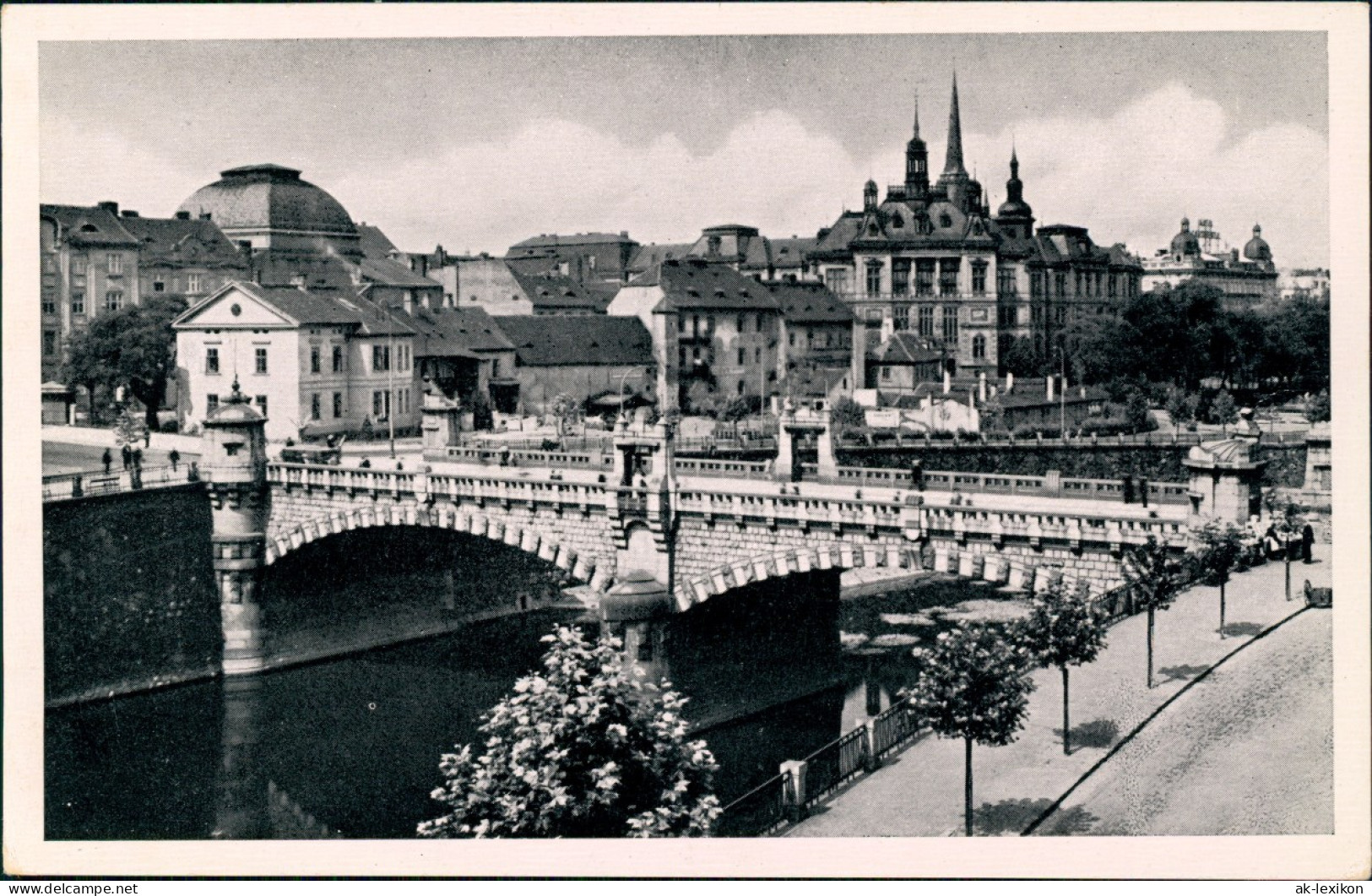 Postcard Pilsen Plzeň Straßenpartie, Brücke 1932 - Czech Republic