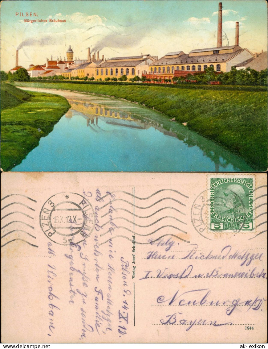 Postcard Pilsen Plzeň Bürgerliches Bräuhaus 1912 - Tchéquie