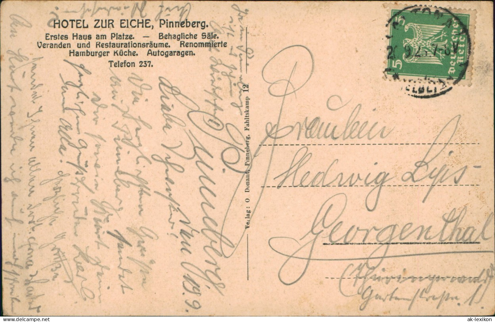 Ansichtskarte Pinneberg Hotel Zur Eiche 1925 - Other & Unclassified