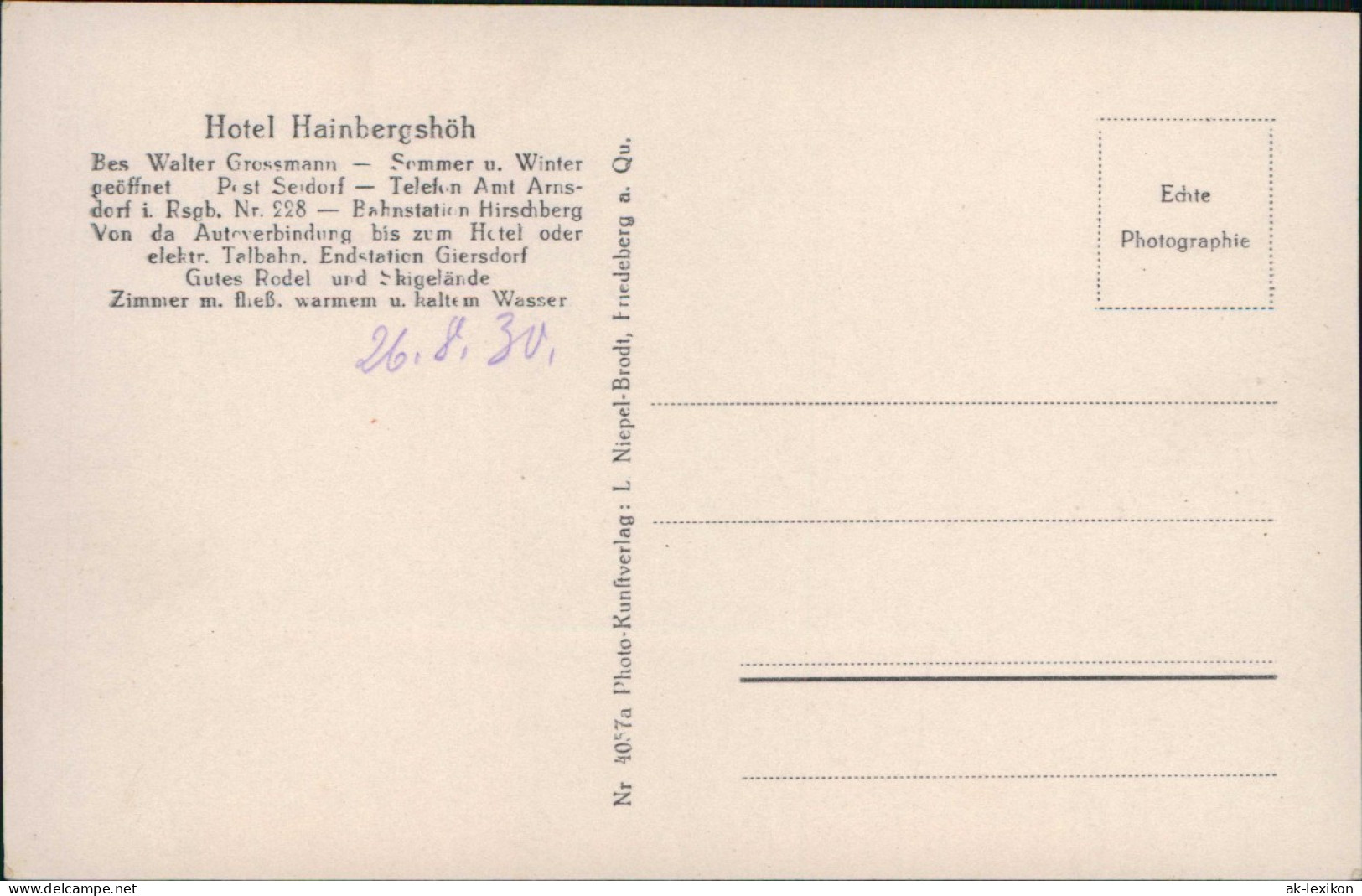 Postcard Seidorf Sosnówka 2 Bild: Hotel Hainbergshöh 1928 - Schlesien