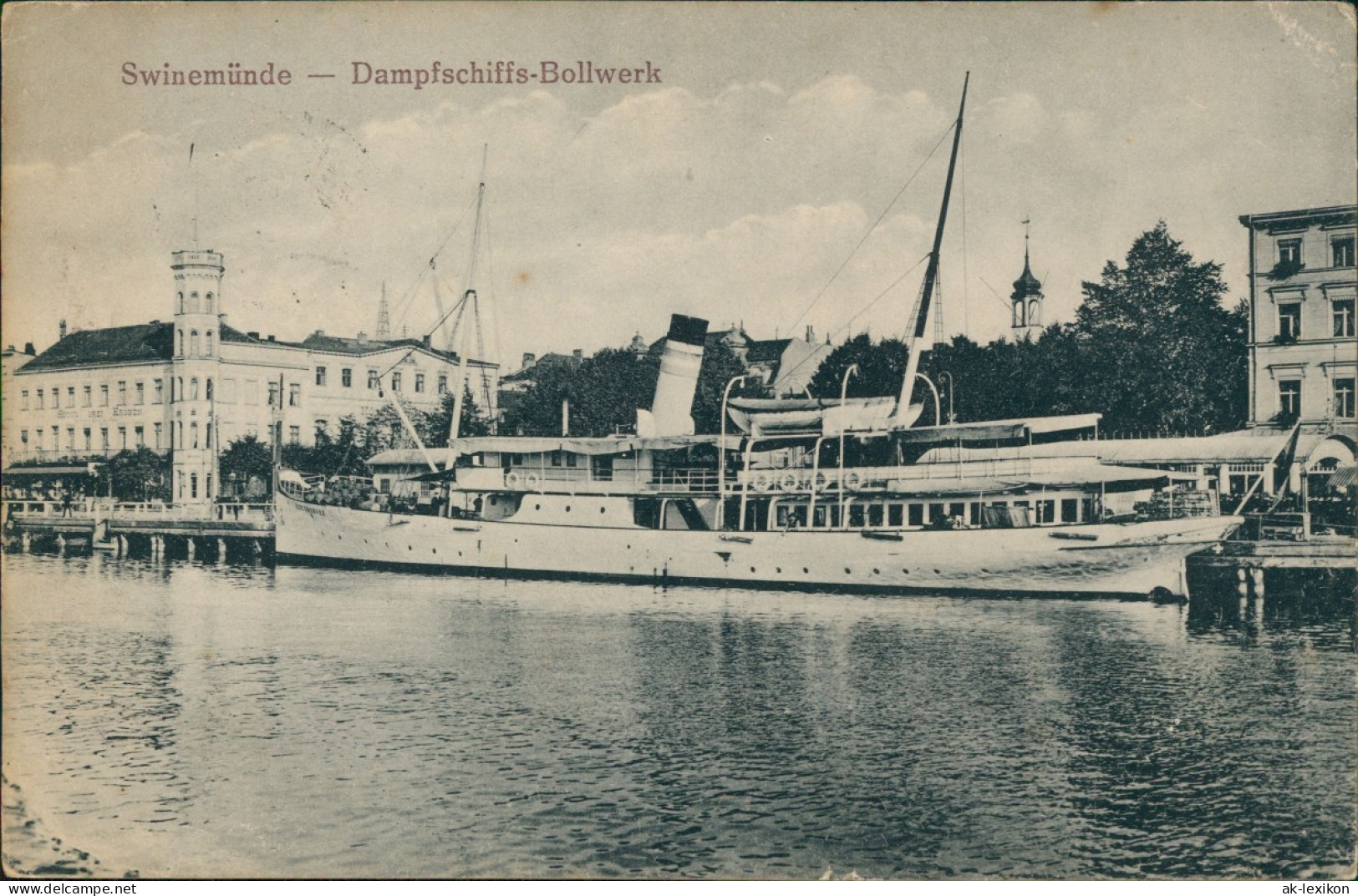 Postcard Swinemünde Świnoujście Dampfschiffs-Bollwerk, Restaurant 1918 - Pommern