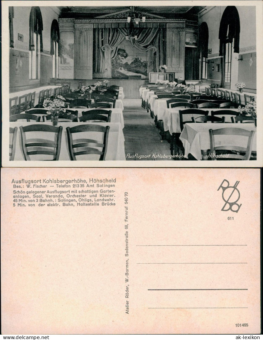 Ansichtskarte Höhscheid-Solingen Kohlsbergerhöhe, Restaurant - Saal 1932 - Solingen