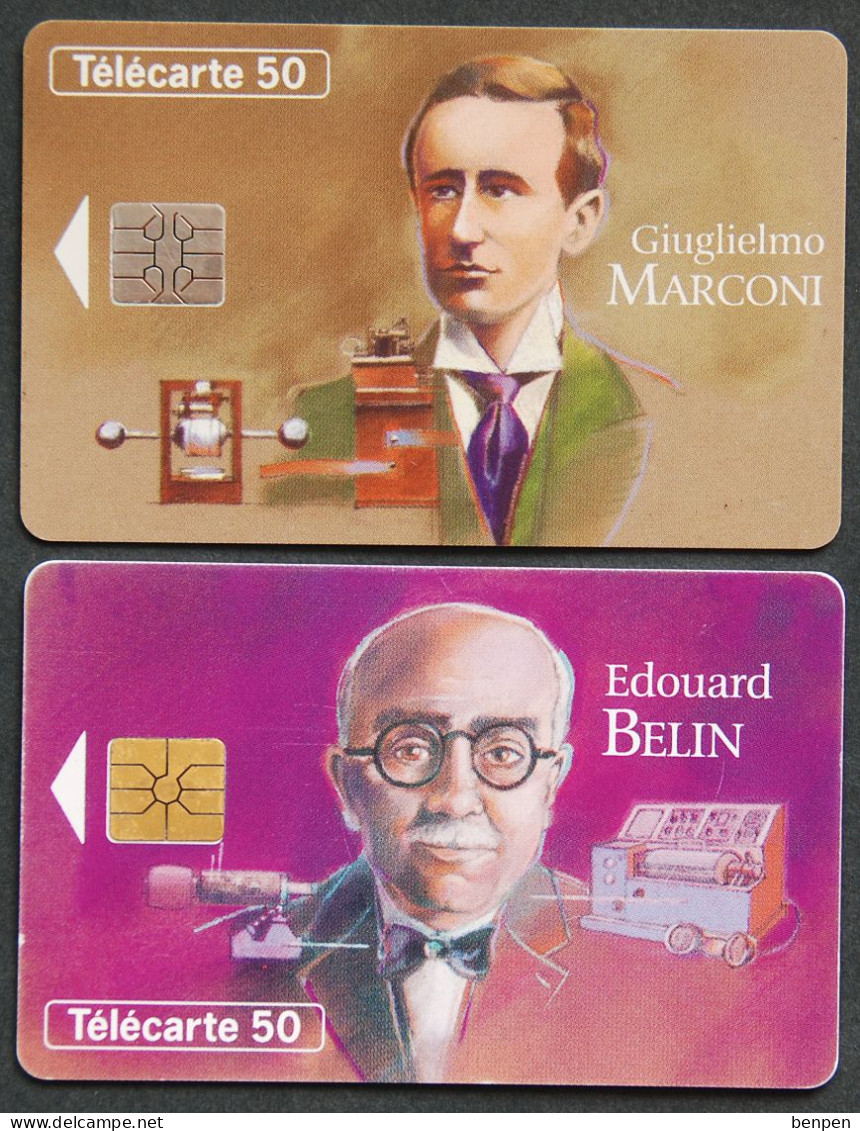 Télécartes Giuglielmo MARCONI Edouard BELIN 1993 Figures Télécommunications TSF Télégramme Télécopie 50U France Telecom - Non Classés