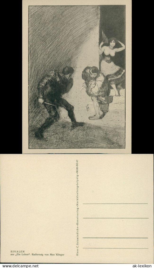 Künstlerkarte RIVALEN Aus Ein Leben". Radierung Von Max Klinger 1959 - Contemporánea (desde 1950)