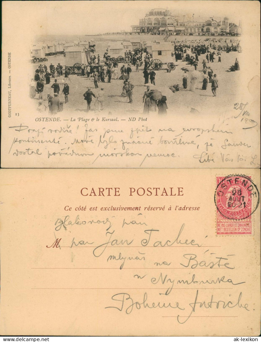 Postkaart Ostende Oostende La Plage & Le Kursaal. 1908 - Otros & Sin Clasificación