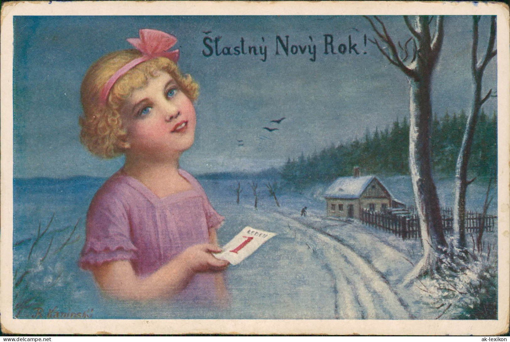 Neujahr Sylvester New Year Mädchen Winterlanschaft Ceska Tschechien 1938 - New Year