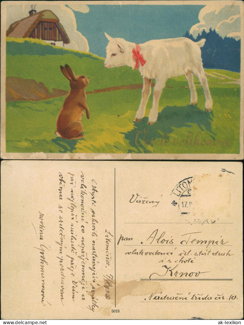 Ansichtskarte  Glückwunsch Ostern / Easter Hase Und Lamm Künstlerkarte 1928 - Pâques