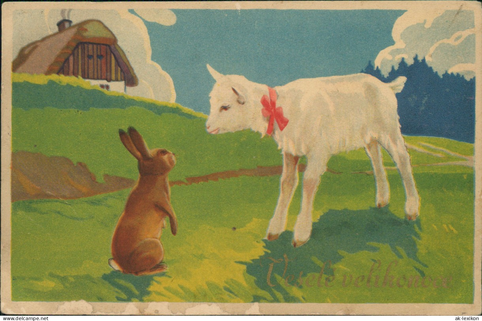 Ansichtskarte  Glückwunsch Ostern / Easter Hase Und Lamm Künstlerkarte 1928 - Easter