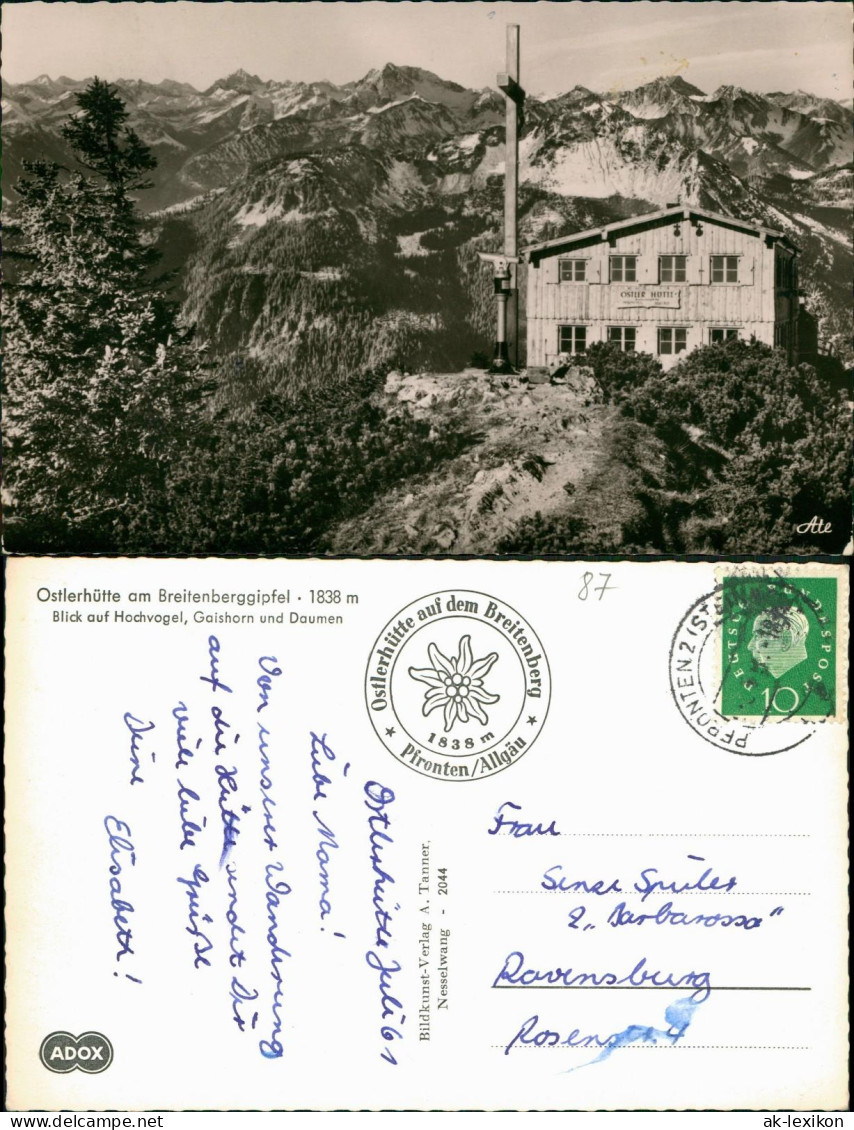 Ansichtskarte Pfronten (Allgäu) Ostlerhütte Am Breitenberggipfel 1958 - Other & Unclassified