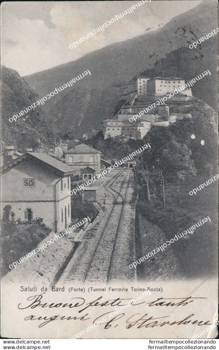 Az236 Cartolina Saluti Da Bard Forte Tunnel Ferrovia Torino-aosta 1904 Super!! - Aosta