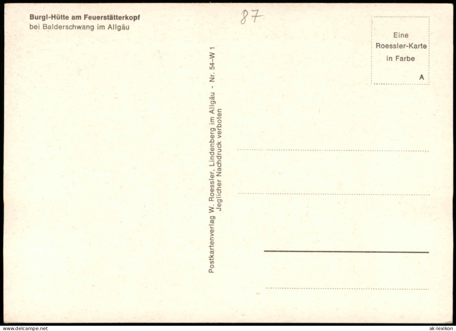 Ansichtskarte Balderschwang Burgl-Hütte Am Feuerstätterkopf 1980 - Otros & Sin Clasificación