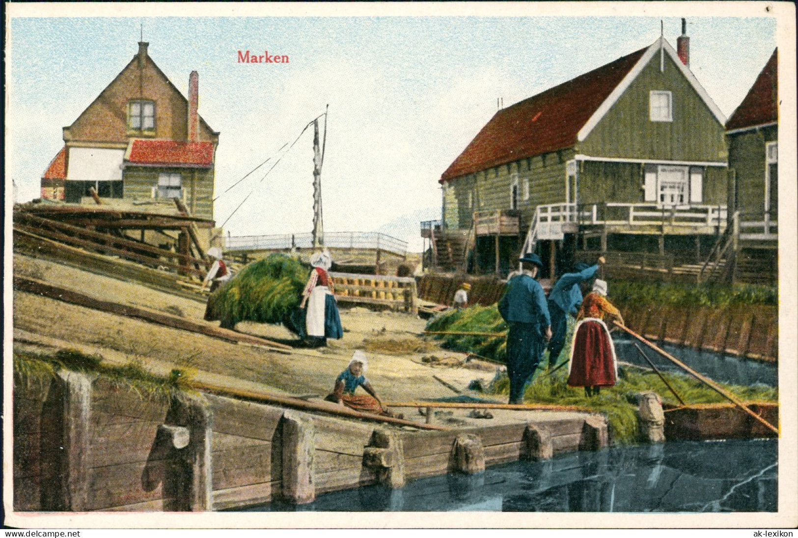 Marken-Waterland Insel Marken Beim Heu Machen Tracht Typen Holland 1916 - Marken