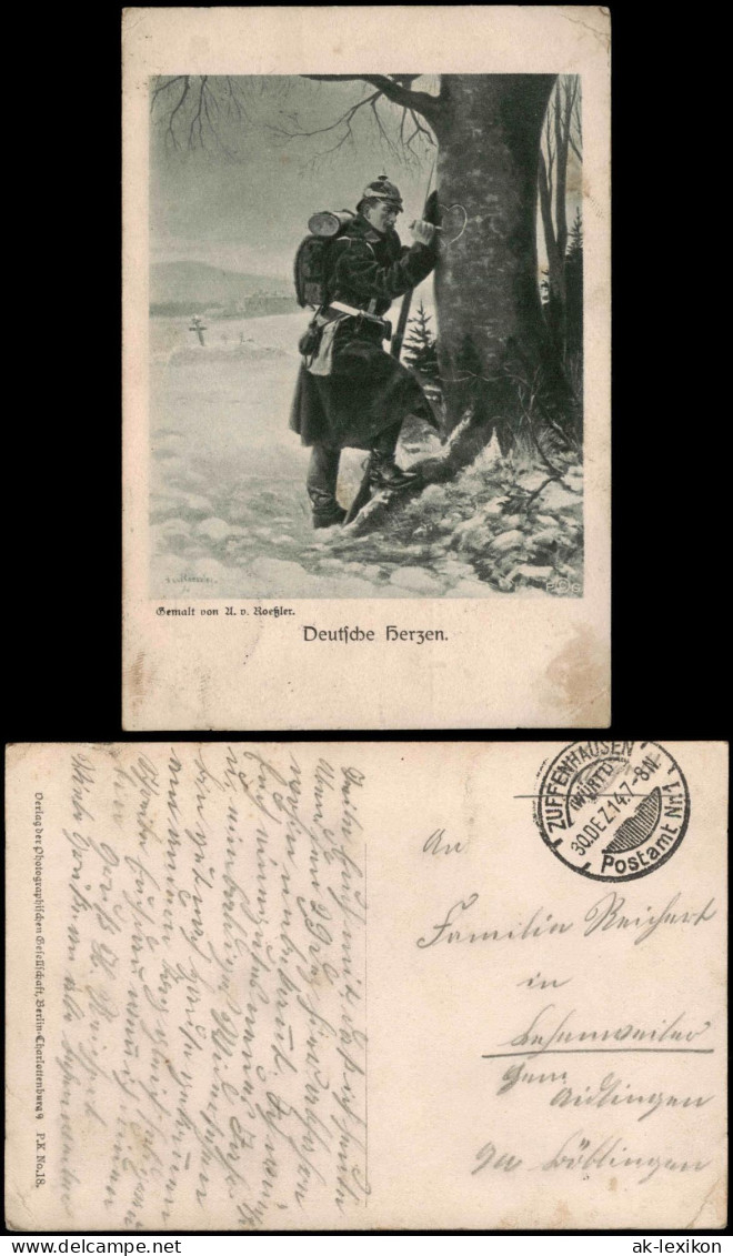 Militär/Propaganda 1.WK Soldat Herz 1914  Gel. Feldpoststempel Zuffenhausen - Guerra 1914-18