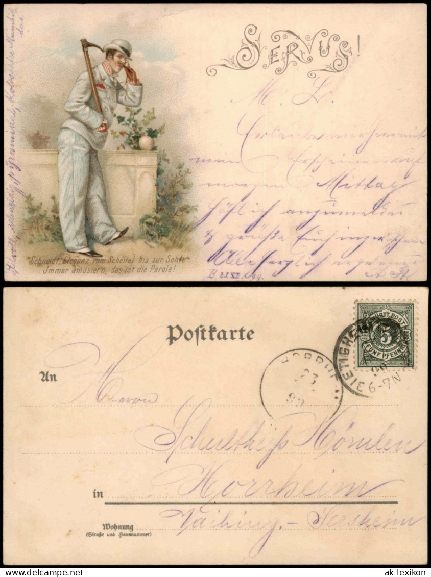 Ansichtskarte  Künstlerkarte Mann In Feiner Kleidung SERVUS 1899 - Ante 1900