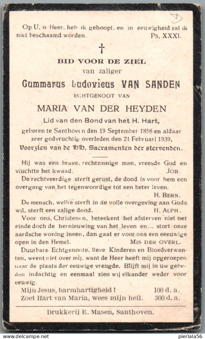 Bidprentje Zandhoven - Van Sanden Gummarus Ludovicus (1858-1939) - Images Religieuses