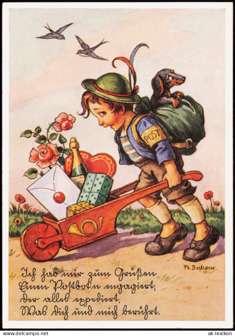 Kinder Künstlerkarte Junge Schubkarre Mit Geschenken Fr. Bertram 1935 - Abbildungen