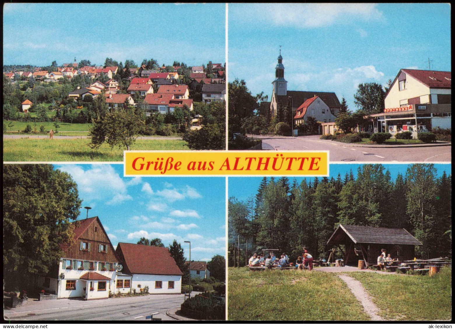 Ansichtskarte Althütte Metzgerei ZUM LÖWEN, Hütte, Apotheke 1982 - Sonstige & Ohne Zuordnung