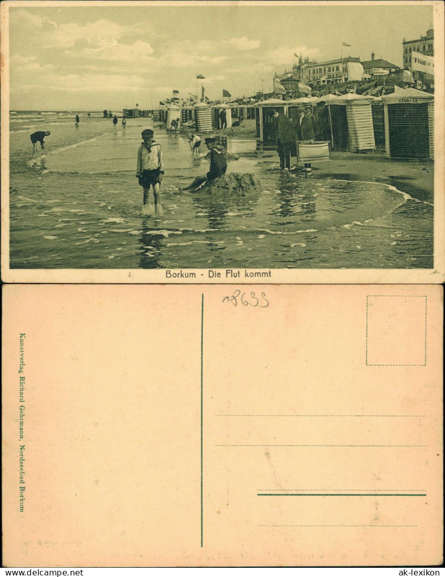 Ansichtskarte Borkum Die Flut Kommt, Kinder Strand Hotels 1913 - Borkum