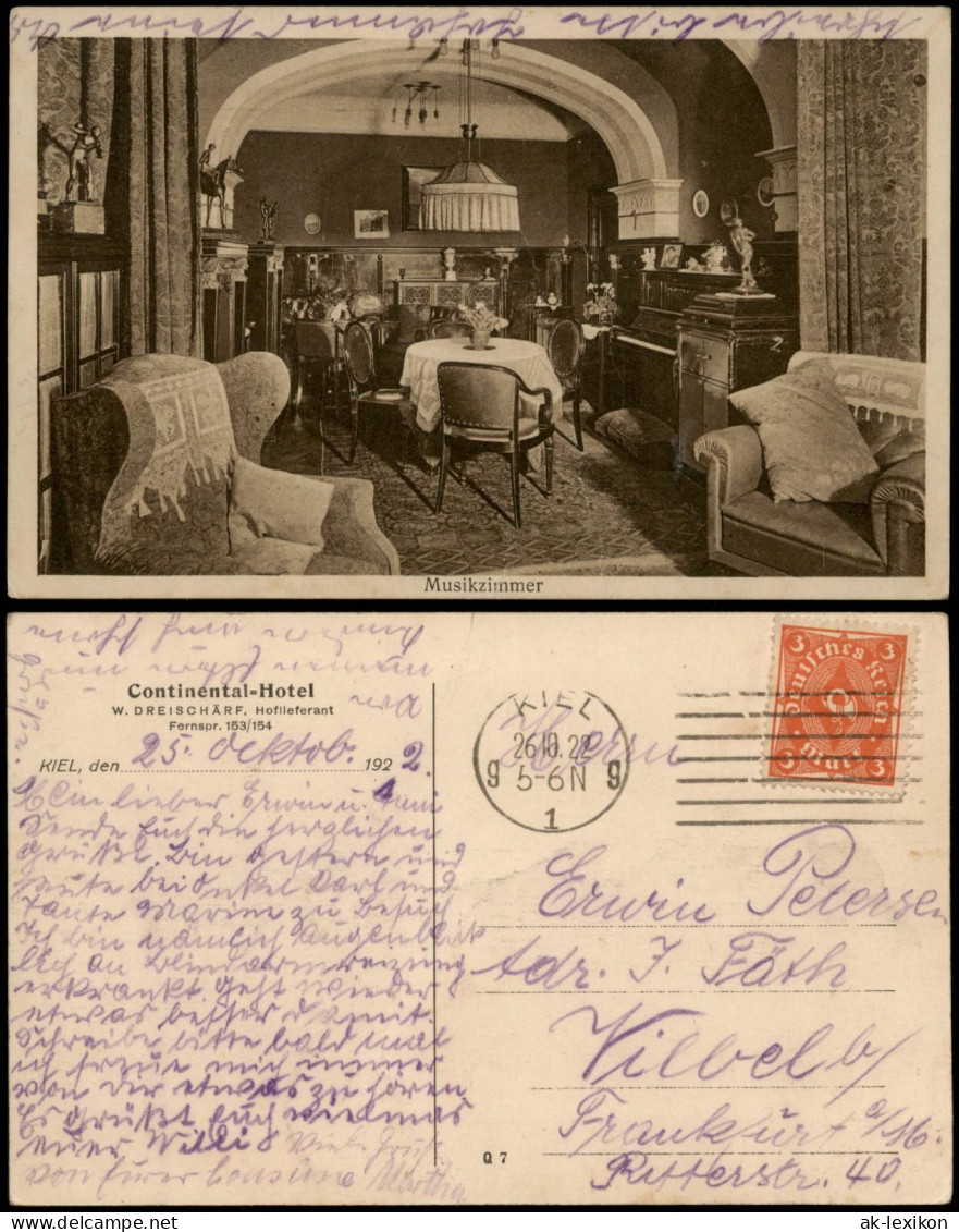 Ansichtskarte Kiel Continental-Hotel, Musikzimmer 1922 - Autres & Non Classés