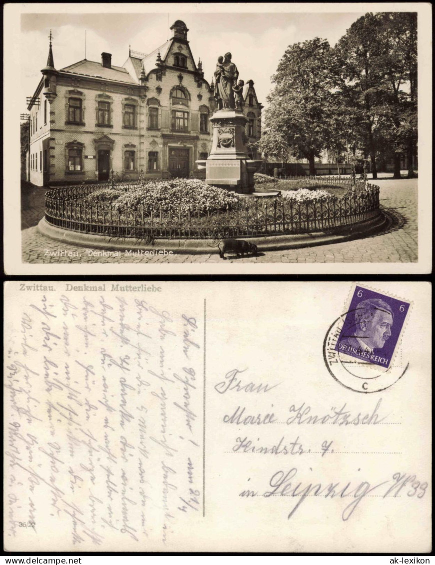 Postcard Zwittau Svitavy Denkmal Mutterliebe 1941 - Tchéquie