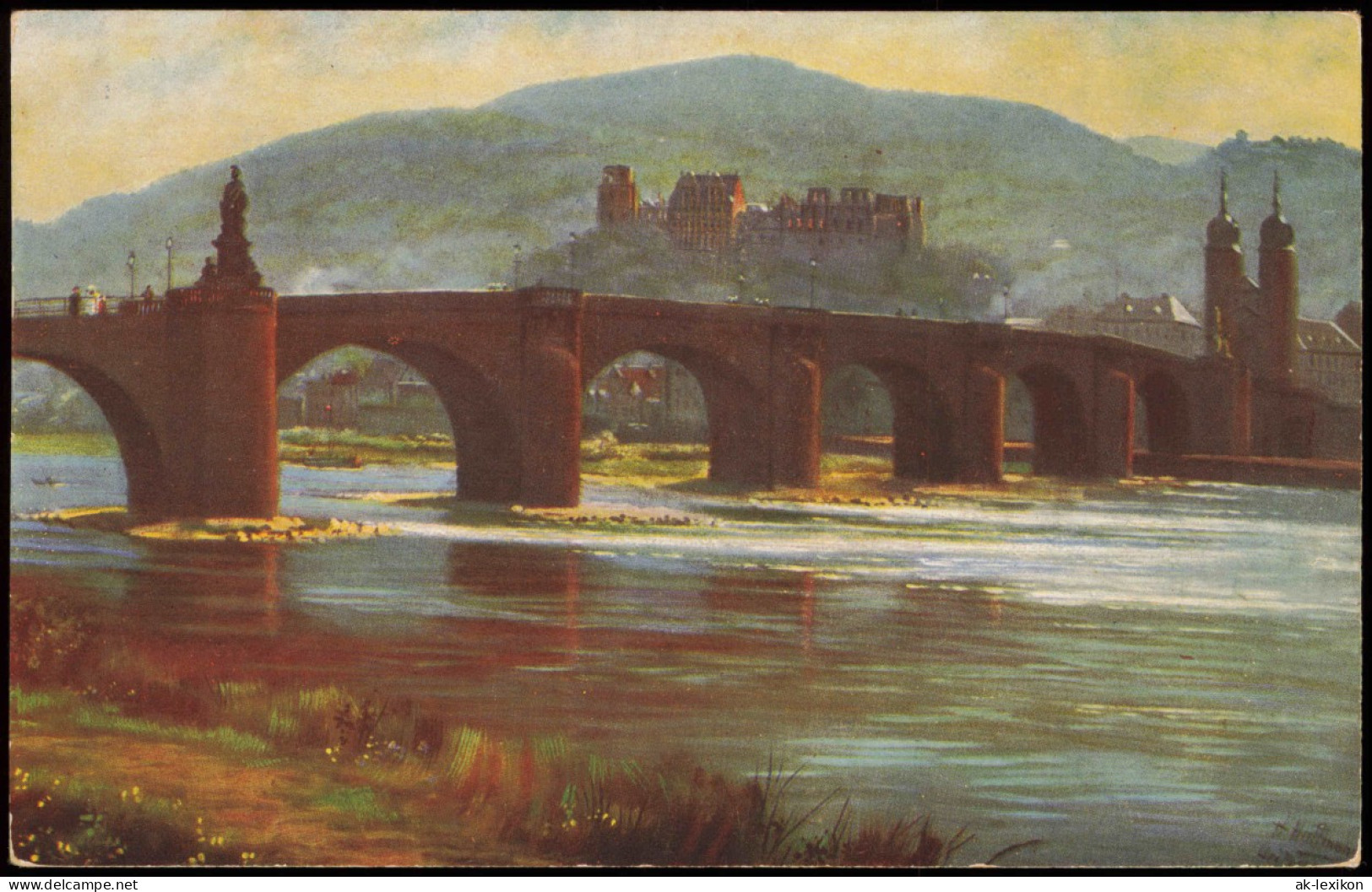 Heidelberg Alte Brücke Am Neckar, Schloss, Künstler Hoffmann Künstlerkarte 1927 - Heidelberg