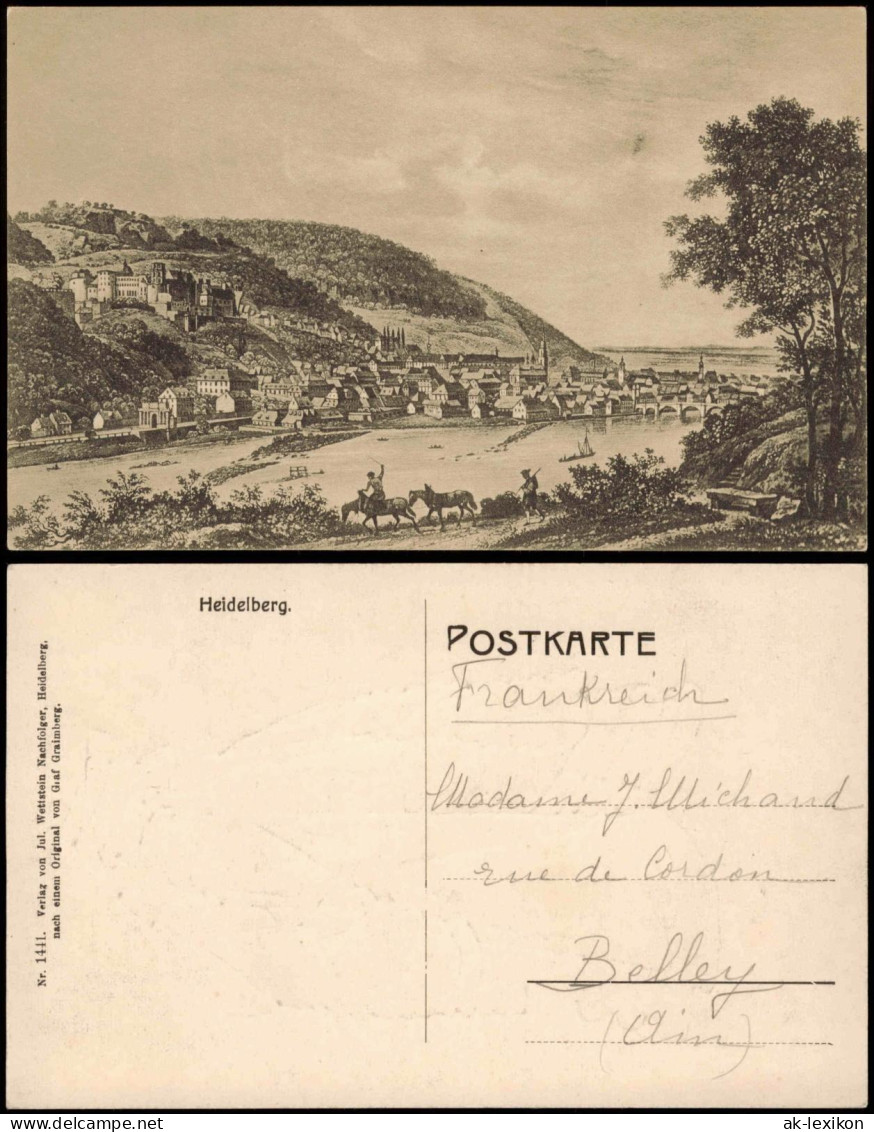 Heidelberg Panorama-Ansicht Künstlerkarte Nach Graf Graimberg 1910 - Heidelberg