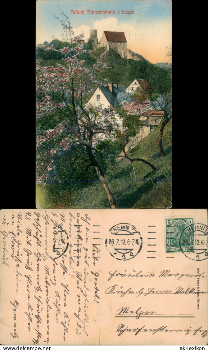 Scharfenstein-Drebach (Erzgebirge) Schloss, Baumblüte - Colorierte AK 1912 - Andere & Zonder Classificatie