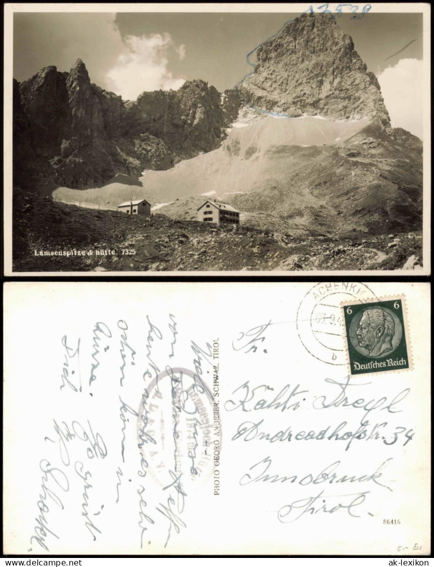 Ansichtskarte .Tirol Lamsenspitze & Hütte Karwendelgebirge 1929 - Other & Unclassified