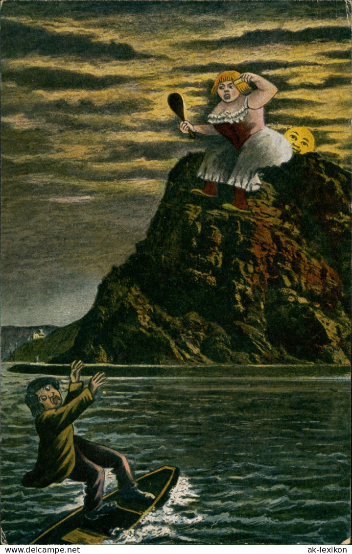 Ansichtskarte Sankt Goar Rheintal An Der Loreley Scherzkarte Mond 1913 - St. Goar