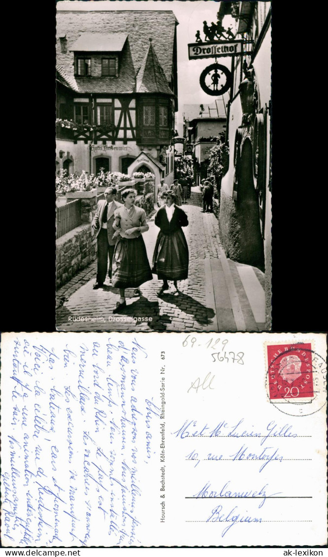 Ansichtskarte Rüdesheim (Rhein) Drosselgasse - Foto AK Gel. 1955 1955 - Rüdesheim A. Rh.