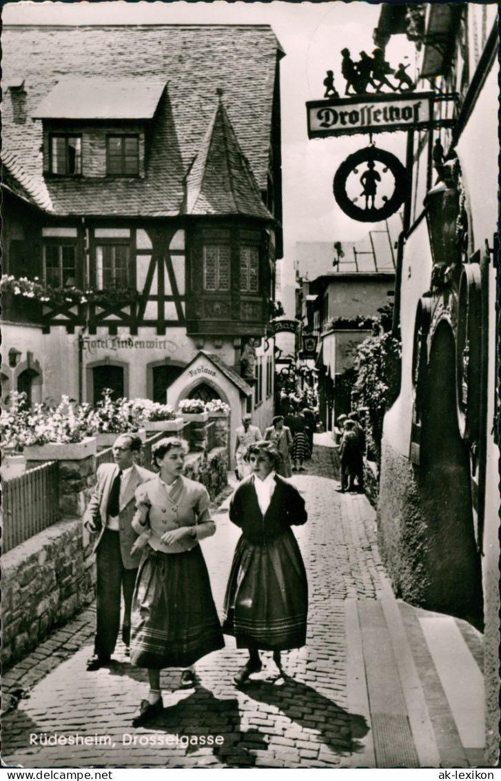 Ansichtskarte Rüdesheim (Rhein) Drosselgasse - Foto AK Gel. 1955 1955 - Rüdesheim A. Rh.