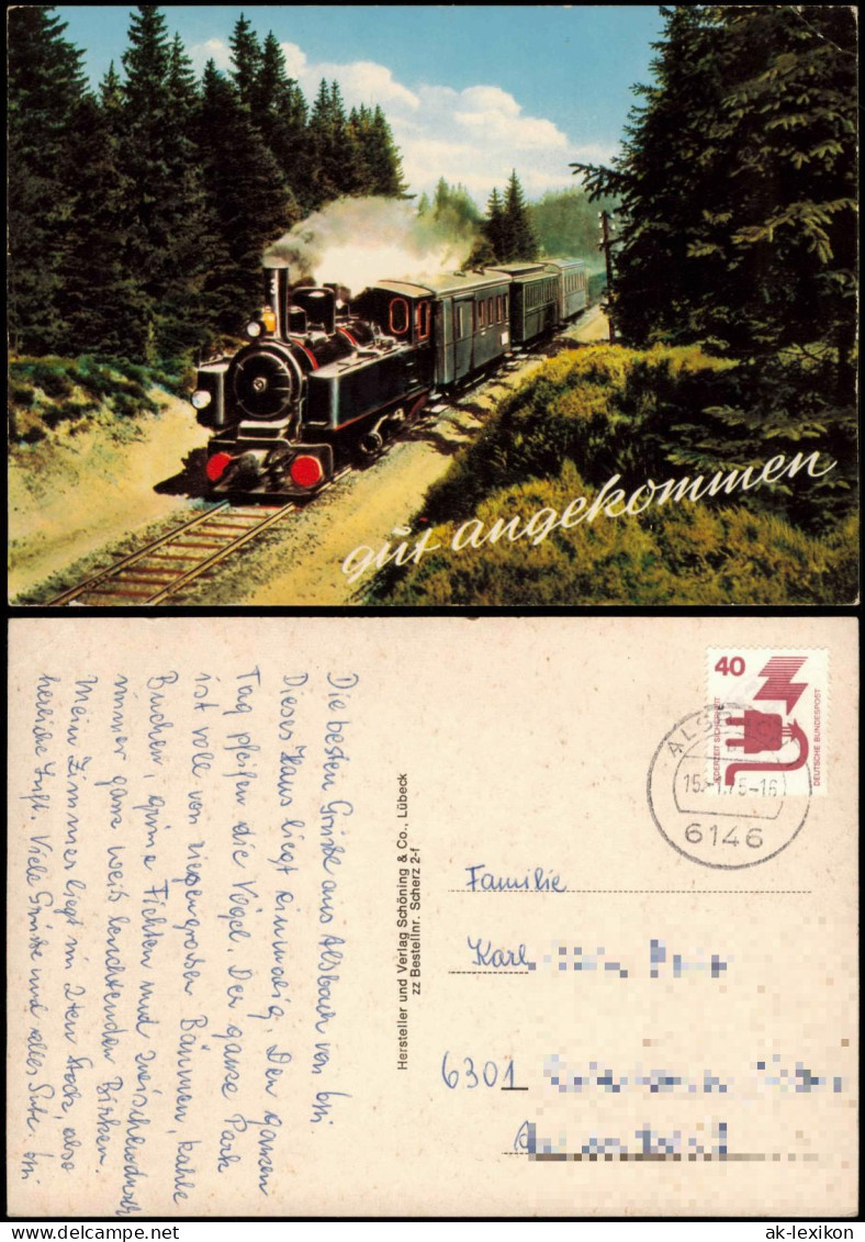 Ansichtskarte  Dampflokomotive Eisenbahn Zug; "Gut Angekommen" 1975 - Trains