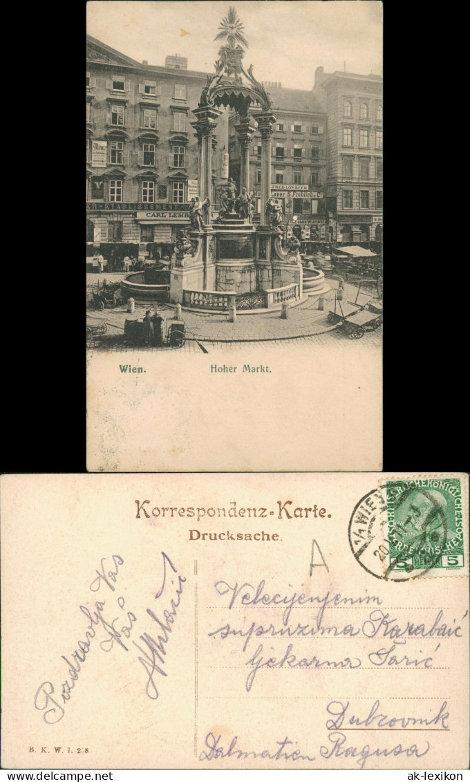 Ansichtskarte Wien Hoher Markt, Stadtansicht Mit Denkmal & Geschäften 1911 - Other & Unclassified