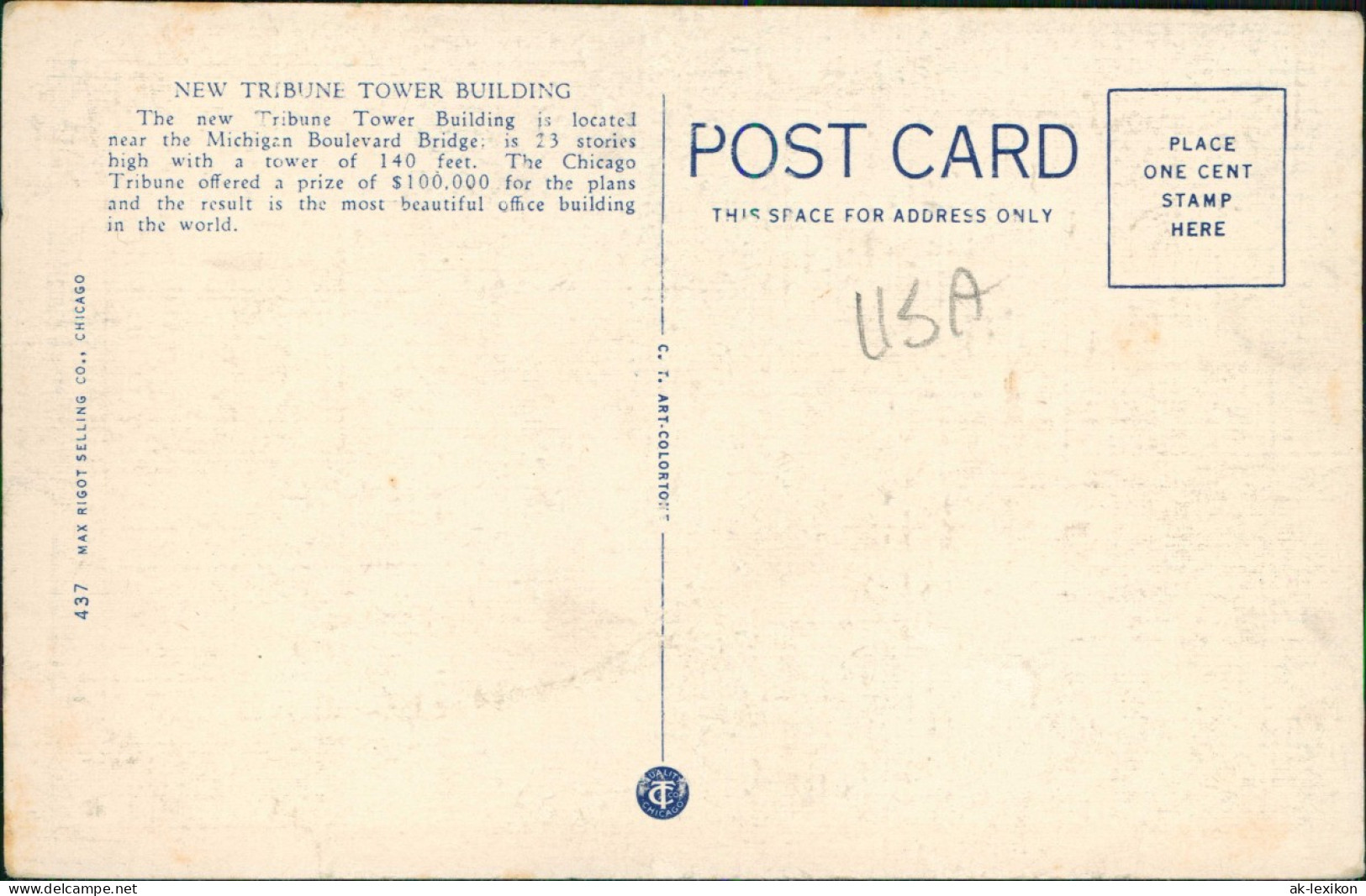 Postcard Chicago NEW TRIBUNE TOWER BUILDING 1930 - Other & Unclassified
