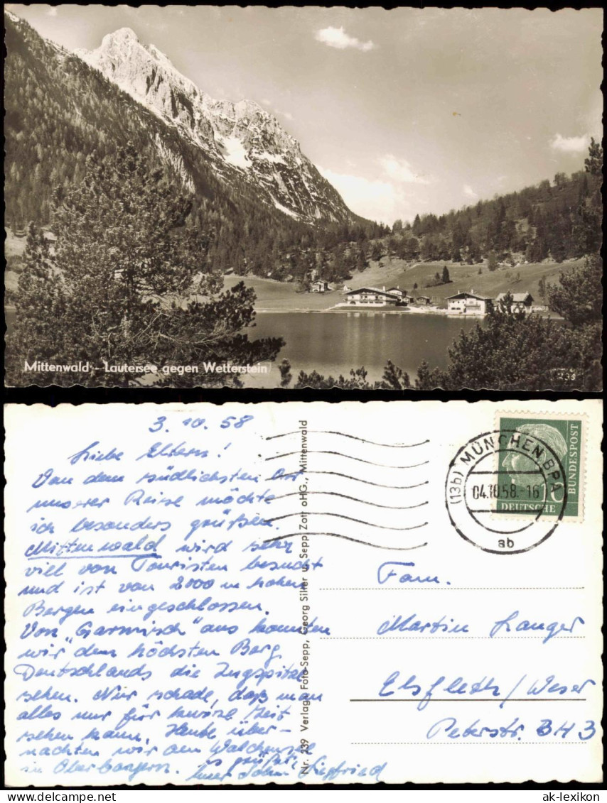 Ansichtskarte Mittenwald Mittenwald Lautersee Gegen Wetterstein 1958 - Mittenwald