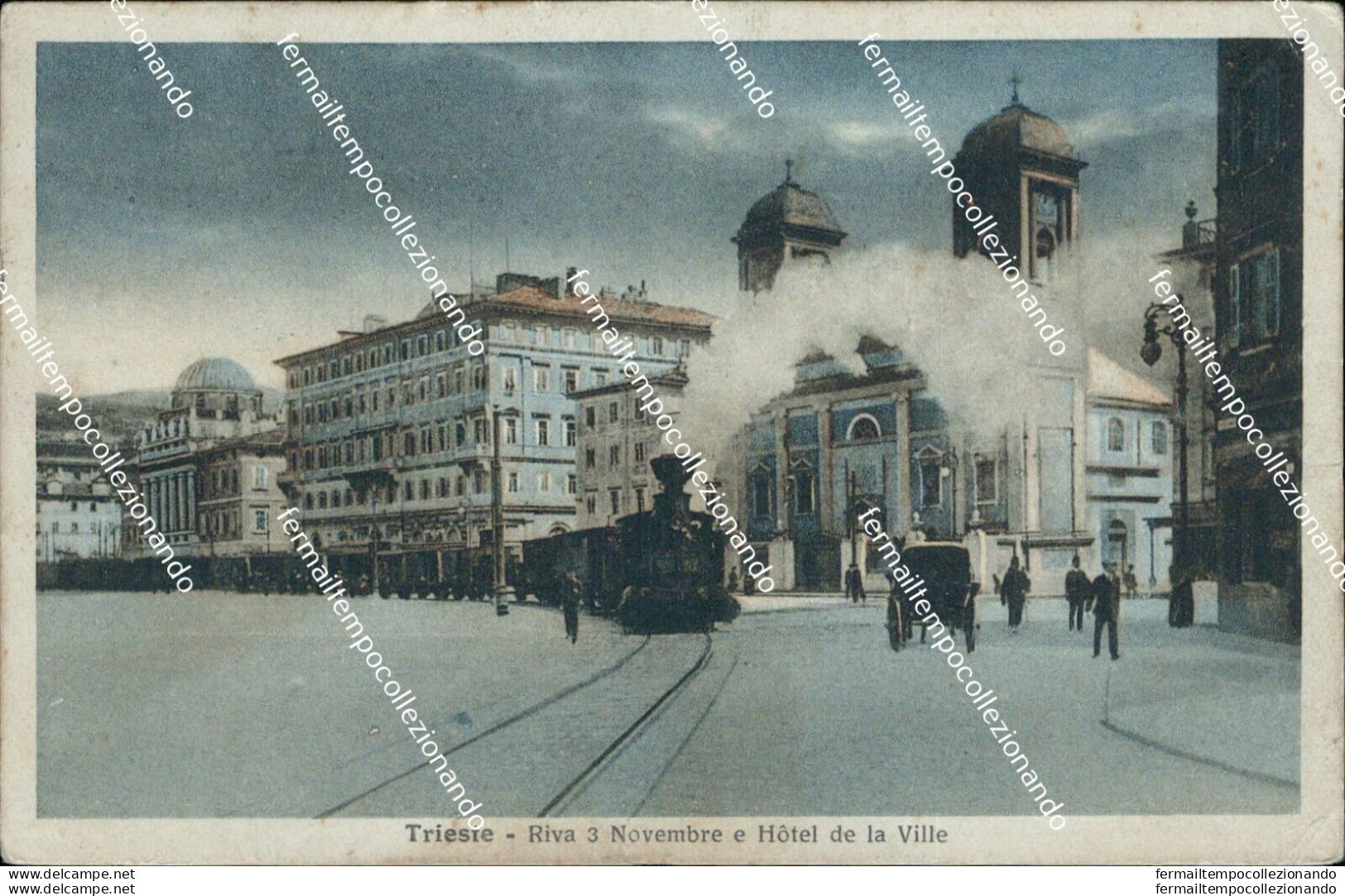 Bf23 Cartolina Trieste Citta' Riva 3 Novembre E Hotel De La Ville Treno 1924 - Trieste (Triest)