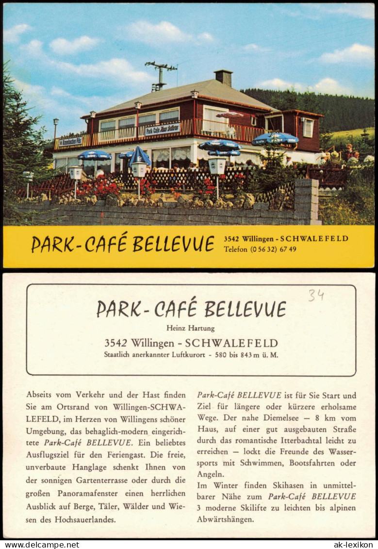 Schwalefeld-Willingen (Upland) Reklame-Karte PARK-CAFÉ BELLEVUE 1970 - Andere & Zonder Classificatie