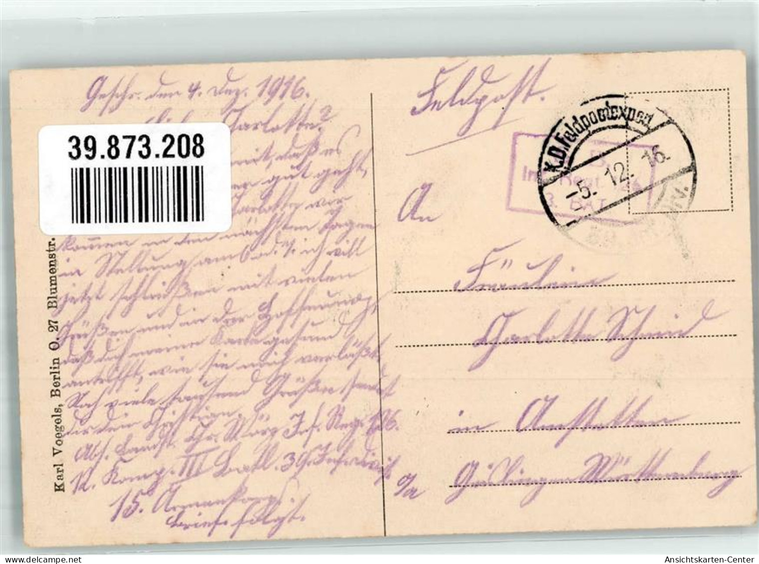 39873208 - Herz Spruch K.D. Feldpostexped. 59. Inf. Div. - Other & Unclassified